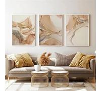 WUHBCZ Póster de Mármol Beige Lienzo Pintado Láminas Artísticas Arte Abstracto Nórdico Moderno Dorado para Pared Cuadro para Decoración de Sala de Estar y Oficina-50 * 70cm*3PCS (sin marco)
