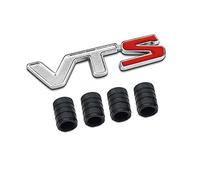WUHUSHID 3D Metal VTS Logo Car Badge Emblem Sticker + 4 Unids Estilo Moleteado con Tapas de Válvulas de Núcleo de Plástico para Universal Car Styling Accesorios Decorativos (1)
