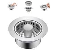 WUISOLQP Colador de desagüe para fregadero de cocina, 3 en 1, tapón de desagüe de acero inoxidable, colador con cesta de filtro, tapón de desagüe para cocina, baño o inodoro