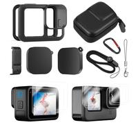 WUISOLQP Para GoPro accesorios con puerta de batería resistente al polvo, protector de pantalla, funda de goma y correa para el cuello y tapa de objetivo para Go pro Hero 13 negro funda protectora de