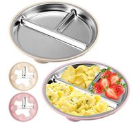 WUISOLQP - Plato de ventosa para bebé, 2 piezas, con funda de silicona extraíble, sin BPA, compartimento para niños, platos de acero inoxidable