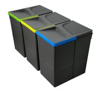 WUITOKI Sistema de separación de basura, 3 x 20 l, cubo de basura de cocina, independiente, inodoro, apto para lavavajillas, antracita