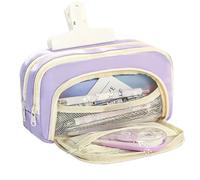 WUJIHE Un estuche multicapa de gran capacidad, simple, multiusos, para estudiantes, bolsa de almacenamiento de maquillaje, suministros de papelería (morado)