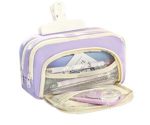 WUJIHE Un estuche multicapa de gran capacidad, simple, multiusos, para estudiantes, bolsa de almacenamiento de maquillaje, suministros de papelería (morado)