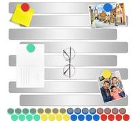 Wukong 30x3cm | 8 Piezas Plata Pizarra Magnética Pizarra Memo, Tablero de Anuncios Adhesivo con 32 Piezas Imanes de Colores para Oficina, Pizarra de Alfileres, Pared de Fotos, Hogar
