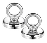 Wukong Imanes de neodimio (2 unidades, 48 mm, redondos, 75 kg, fuerza de tracción con diámetro de anillo avellanado, para pesca magnética y rescate de ríos)
