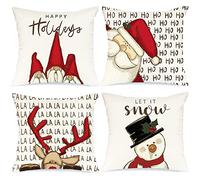 Wulcea Cojines Sofas Decoracion Fundas 40x40 Navidad y Accesorios Decorativos para IKEA Originales Navideño Blanco Salon Papá Noel, Alces, Regalos 4 Piezas Poliéster