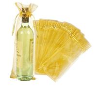 Wuligirl - 20 bolsas grandes de organza transparente para botellas de vino, bolsas con cordón, bolsas para botellas de champú, 5.5 x 14.5 pulgadas, color dorado
