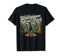 Wulingyuan China Bosque Nacional Zhangjiajie China Viajes Camiseta gráfica económica, Hombre, Negro, S