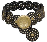 WULIQIUQIU Cinturón ancho de disco para mujer, cinturón de piel estilo bohemio estilo vaquero vintage, Negro -, 130CM/51.2IN