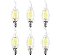 WULUN Bombillas Llama Vela Filamento LED E14, 6W Equivalencia Bombillas Incandescentes 60W, Bombillas decorativas LED, Blanco frío 6000K, 600 Lúmenes, Luz ajustable, AC 220-240V, 6 piezas