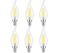 WULUN E14 4W LED vela de filamentos luz 40W bombilla incandescente equivalente, luz blanco frío 6500 K 400LM No Regulable Pack de 6