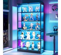 Wumagin 180 cm Vitrina de Cristal con LED, Vitrina Expositora para Colecciones 5 Niveles con Luces Dinámicas y Sensor para Dormitorio, Salón