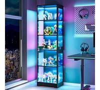 Wumagin 180 cm Vitrina de Cristal con LED, Vitrina Expositora para Colecciones 5 Niveles con Luces Dinámicas y Sensor para Dormitorio, Salón (180 x 40 x 50 cm)