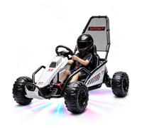 Wumagin 24V Kart Electrico Infantil, Drift Kart con Motores Dobles de 200W, Ruedas Duraderas y Chasis Metálico, Coche Juguete con Función Musical y Luces LED para Niños de 6 a 12 Años, Negro