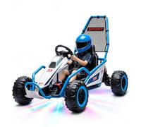Wumagin 24V Kart Electrico Infantil, Drift Kart con Motores Dobles de 200W, Ruedas Duraderas y Chasis Metálico, Coche Juguete con Función Musical y Luces LED para Niños de 6 a 12 Años, Azul