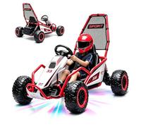 Wumagin 24V Kart Electrico Infantil, Drift Kart con Motores Dobles de 200W, Ruedas Duraderas y Chasis Metálico, Coche Juguete con Función Musical y Luces LED para Niños de 6 a 12 Años, Rojo