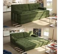 Wumagin Sofa Cama 2 Plazas 6 en 1 Nest 2 162 x 98 x 89 cm, Sofá de Salón Cheslong Convertible en Aofá Cama Portátil 206 x 160 x 20 cm, Sofá Cama Chaise Longue (Verde)