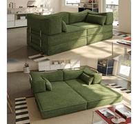 Wumagin Sofa Cama 2 plazas, Sofá de Suelo Modular de Pana 5 en 1 Convertible en Cama para Dormitorio Sala de Estar Oficina (Verde)