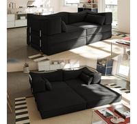 Wumagin Sofa Cama 2 plazas, Sofá de Suelo Modular de Pana 5 en 1 Convertible en Cama para Dormitorio Sala de Estar Oficina (Negro)