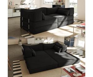 Wumagin Sofa Cama 2 plazas, Sofá de Suelo Modular de Pana 5 en 1 Convertible en Cama para Dormitorio Sala de Estar Oficina (Negro)