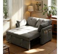 Wumagin Sofá Cama 3 en 1 con Respaldo Ajustable en 5 Posiciones, sofá Cama con 2 Cojines y 2 Bolsillos Laterales, sofá de 2 plazas Gris de Lino para Dormitorio de Invitados y Espacios pequeños