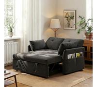Wumagin Sofá cama 3 en 1 con respaldo ajustable en 5 posiciones, sofá cama con 2 cojines y 2 bolsillos laterales, sofá gris de lino de 2 plazas para dormitorio de invitados y espacios pequeños