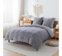 WUMIUER Juego de ropa de cama de peluche, 240 x 220 cm, color gris, set de 3 piezas, para invierno, biber cálido y suave, funda de edredón y 2 fundas de almohada de 80 x 80 cm, con toque de cachemira