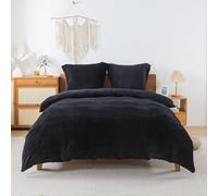 WUMIUER Juego de ropa de cama de peluche, 240x220 cm, color negro, set de 3 piezas, para invierno, biber cálido y suave, con funda de edredón y 2 fundas de almohada de 80x80 cm, con toque de cachemira