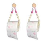 WUMZIRA 2 PCS Portarrollos Papel Higiénico de Madera Rosa, Soporte Papel Higiénico Adhesivo sin Taladro para Baño, Colgador de Toallas y Accesorios de Baño de Madera, Decoración Vintage y Moderna