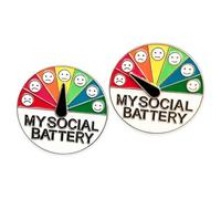 WUMZIRA 2 Piezas Pin Batería Social, Broche de Humor Deslizante en Oro y Plata, Pin Interactivo para Estado de Ánimo, Pines de Esmalte Divertidos para Ropa, Mochilas y Chaquetas
