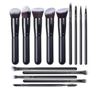 WUMZIRA Brochas de Maquillaje Profesional Set de 14 Piezas, Juego de Pinceles de Maquillaje para Base, Polvos, Sombras y Corrector, Cerdas Sintéticas Suaves, Negro y Plata