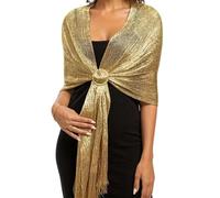 WUMZIRA Chal Dorado de Fiesta para Mujer con Hebilla Elegante, Estola Brillante con Flecos para Boda y Eventos de Noche, Fular Metalizado para Vestido de Fiesta e Invitada de Boda
