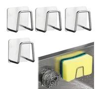 WUMZIRA Pack de 4 Soporte Estropajo Fregadero, Porta Esponjas Cocina Autoadhesivo de Acero Inoxidable, 5x5cm Escurridor de Esponja Sin Taladro, Organizador de Fregadero para Ahorro de Espacio
