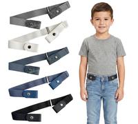 WUMZIRA Pack de 5 Cinturón Elástico sin Hebilla para Niños, Cinturón Invisible Ajustable para Niña, Cinturón Elástico Niño para Pantalones Vaqueros y Uniforme Escolar, Negro/Azul/Gris/Blanco