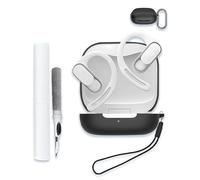 WUNIAK Funda para SHOKZ OpenFit Air, funda protectora completa de silicona suave que absorbe los golpes con llavero, cordón y bolígrafo de limpieza [LED frontal visible], color negro