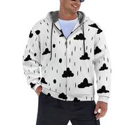 WunM Studio Chaqueta con Capucha 3D Nubes blancas y negras Unisex,Abrigo de Forro Polar Cálido con Bolsillos y Cremallera,Sudadera Estampada para Invierno,Ropa Casual de Calle,Estrella relámpago