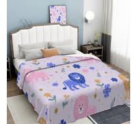 WunM Studio Manta de Polar para Sofá,Reversible,Ligera y Ultra Suave,Manta de Cama de Felpa Cálida con Patrón Lindo león de Dibujos Animados Colorido Decorativo,Flores y Estrellas,Rosa,220×240CM