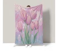 WunM Studio Manta de Polar para Sofá,Reversible,Ligera y Ultra Suave,Manta de Cama de Felpa Cálida con Patrón Tulipanes Rosados Decorativo,Pétalos Lindos y de ensueño,Morado Claro,220×240CM