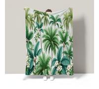 WunM Studio Manta de Polar para Sofá,Reversible,Ligera y Ultra Suave,Manta de Cama de Felpa Cálida con Patrón Selva Tropical Decorativo,Hojas de plátano de Palmera,Verde Menta,200×200CM