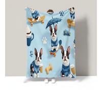 WunM Studio Manta de Polar para Sofá,Reversible,Ligera y Ultra Suave,Manta de Cama de Felpa Cálida con Patrón Boston Terrier Decorativo,Patrón de Huella de Pata de Taza de café,Azul Claro,155×220CM