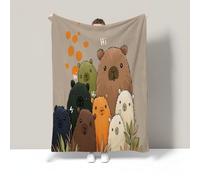 WunM Studio Manta de Polar para Sofá,Reversible,Ligera y Ultra Suave,Manta de Cama de Felpa Cálida con Patrón Animal Oso Decorativo,Caricatura de carpincho,marrón,135×160CM