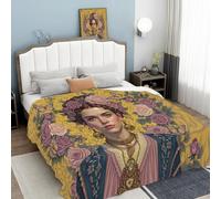 WunM Studio Mantas 135×160CM,Manta y Colchas, Mantas para Sofa, Manta de Franela Sherpa Gruesa de Invierno Blanket,Peonía Mariposa Frida Kahlo Reproduce Retratos,Cúrcuma