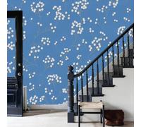WunM Studio Papel pintado de papel no tejido Standard - Flor abstracta azul Elegante estampado floral - 300x210cm - Fotomurales XXL Moderna Decorativos Papel tapiz fotográfico Dormitorio Para la sala