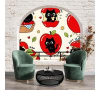 WunM Studio Papel Pintado Gatos de dibujos animados,Fotomural XXL Gato y manzana roja,Papel Pintado No Tejido No Autoadhesivo, Decoración de Pared para Salón Dormitorio, Cola No Incluida,200x140cm