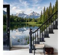 WunM Studio Papel tapiz fotográfico Montañas de nubes en el cielo Reflejo del lago 400x280cm tejido no tejido Fondo De Pantalla XXL Moderna Decoración De Pared Sala Cuarto Oficina Salón Vistoso