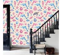 WunM Studio Papel tapiz fotográfico muro de vie marine à l'aquarelle 200x140cm tissu non tissé Fondo De Pantalla XXL Moderna Decoración De Pared Sala Cuarto Oficina Salón,Delfines y coquillas