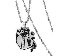 WUNZILO 1 pcs Gato leyendo un libro Collar de plata S925 con colgante, joya de la suerte para los amantes de los gatos, mujeres y hombres, Gato pescador