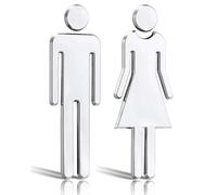 WUNZILO 2 pcs 20cm Señales de Baño Signos de Baño Mujer Hombre Cartel de Baño para Aseos Placas para Puertas Baño WC para Cafetería Restaurante Centro Comercial Hotel (Color Plateao)