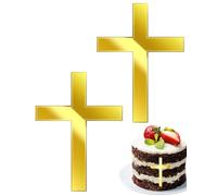 WUNZILO 2 piezas Decoración de Cruz para Tarta, Decoración Acrílica de Cruz para Pastel Cumpleaños Fiesta Oro, Cartel Cruz para Pastel, Cake Topper Cupcakes Decoración, 10cm*7cm